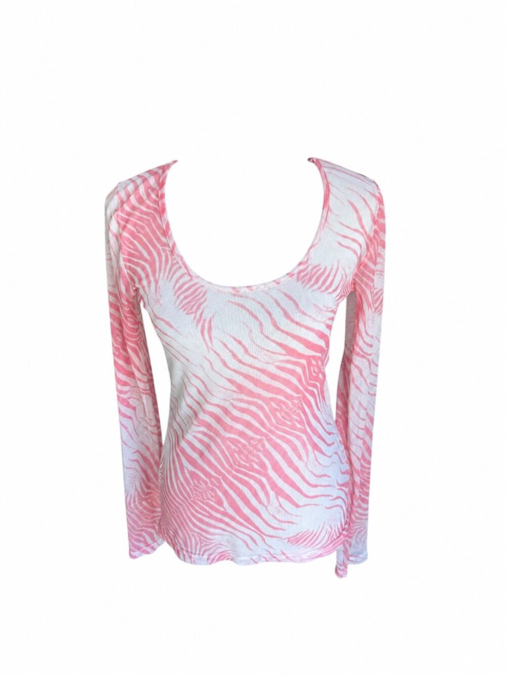 Roberto Cavalli vintage mesh white and pink zebra print long sleeve top